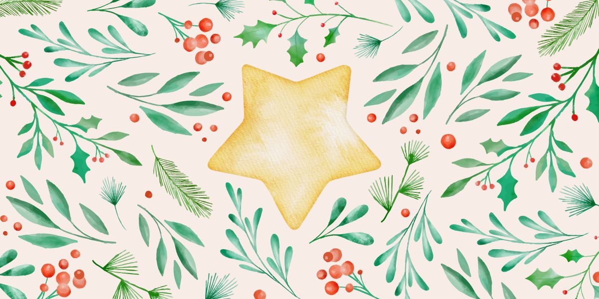 Illustration of holly and ivy with a star in the centre