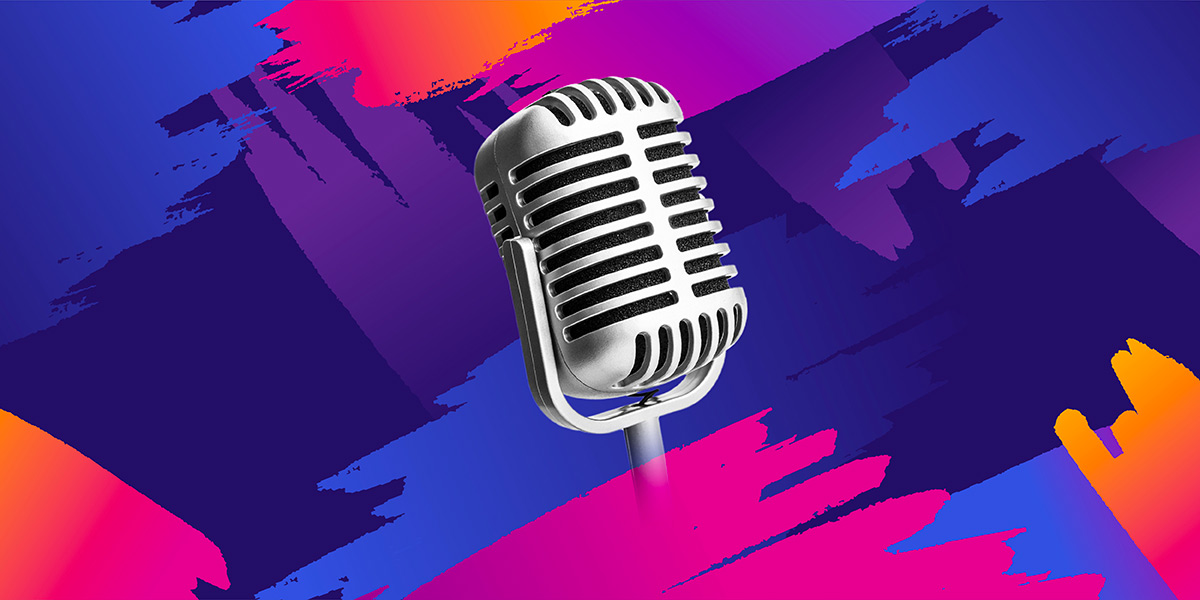 Image of microphone with colourful background